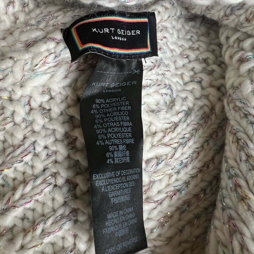 Kurt Geiger Cream Knit Hat with Multicolor Accents - Picture 6 of 8